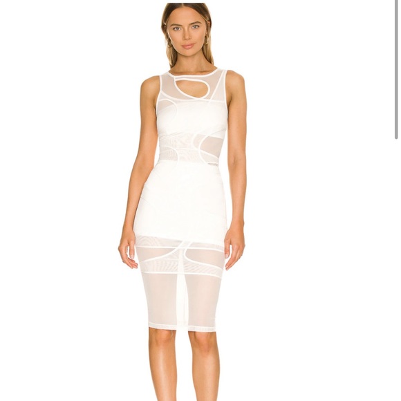 REVOLVE Superdown Amalia Sheer White Mesh Sexy Cut Out Bodycon Dress - S - Picture 1 of 12
